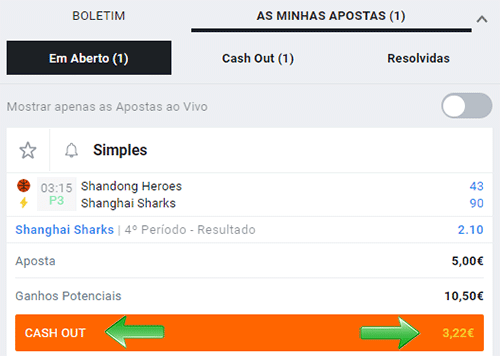 Exemplo de Cashout na Betano Portugal